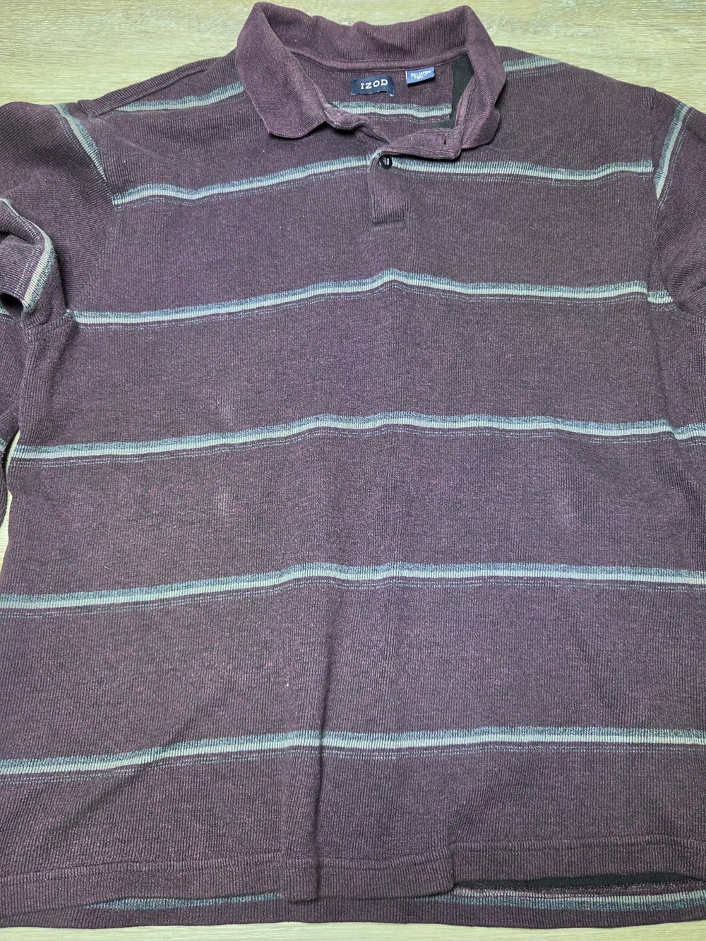 Izod Burgundy Striped Long Sleeve Polo